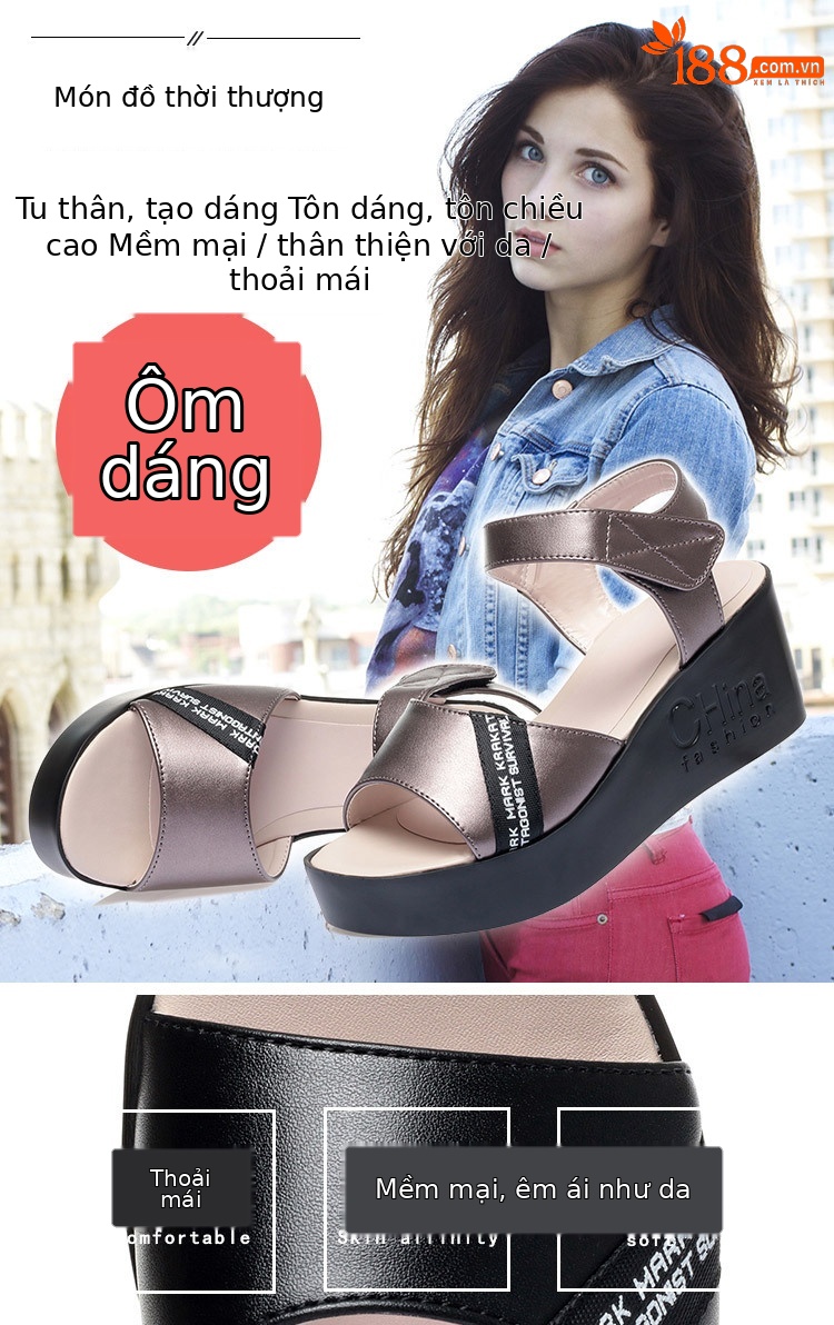 Sandal nữ đế xuồng đế dày mùa hè size lớn — đen chi tiết 1