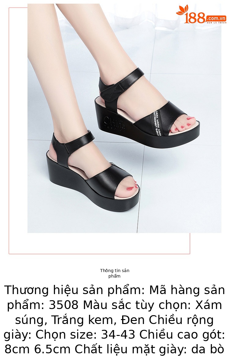 Sandal nữ đế xuồng đế dày mùa hè size lớn — đen chi tiết 4