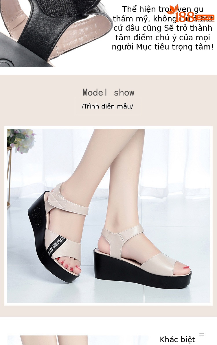 Sandal nữ đế xuồng đế dày mùa hè size lớn — đen chi tiết 7