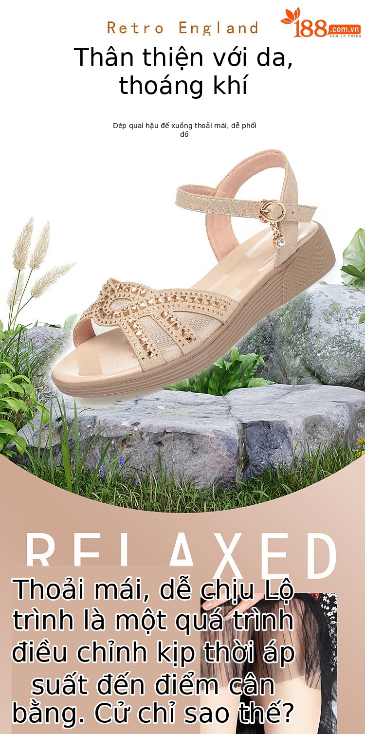 Dép sandal nữ đế mềm da thật chống trơn trượt đế xuồng bệt mùa hè — Màu đen chi tiết 1