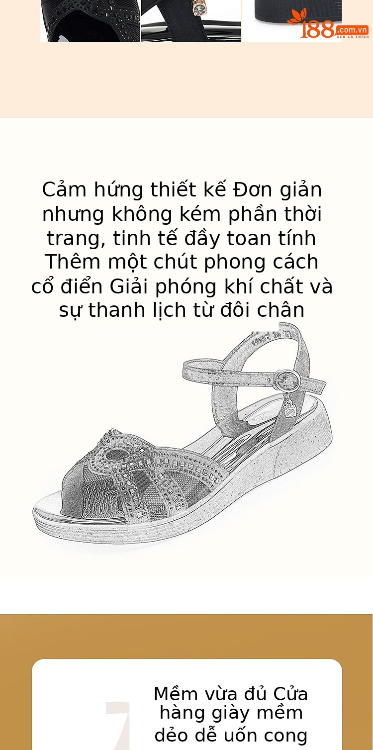 Dép sandal nữ đế mềm da thật chống trơn trượt đế xuồng bệt mùa hè — Màu đen chi tiết 3