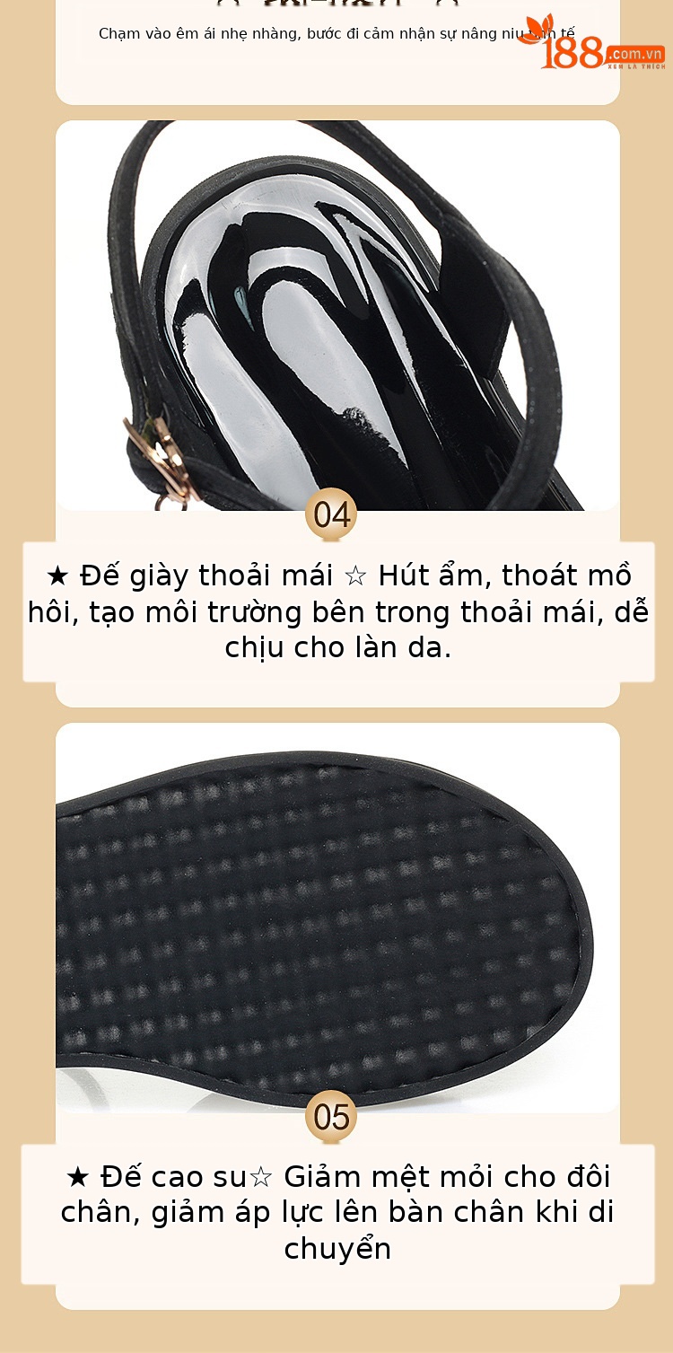 Dép sandal nữ đế mềm da thật chống trơn trượt đế xuồng bệt mùa hè — Màu đen chi tiết 7