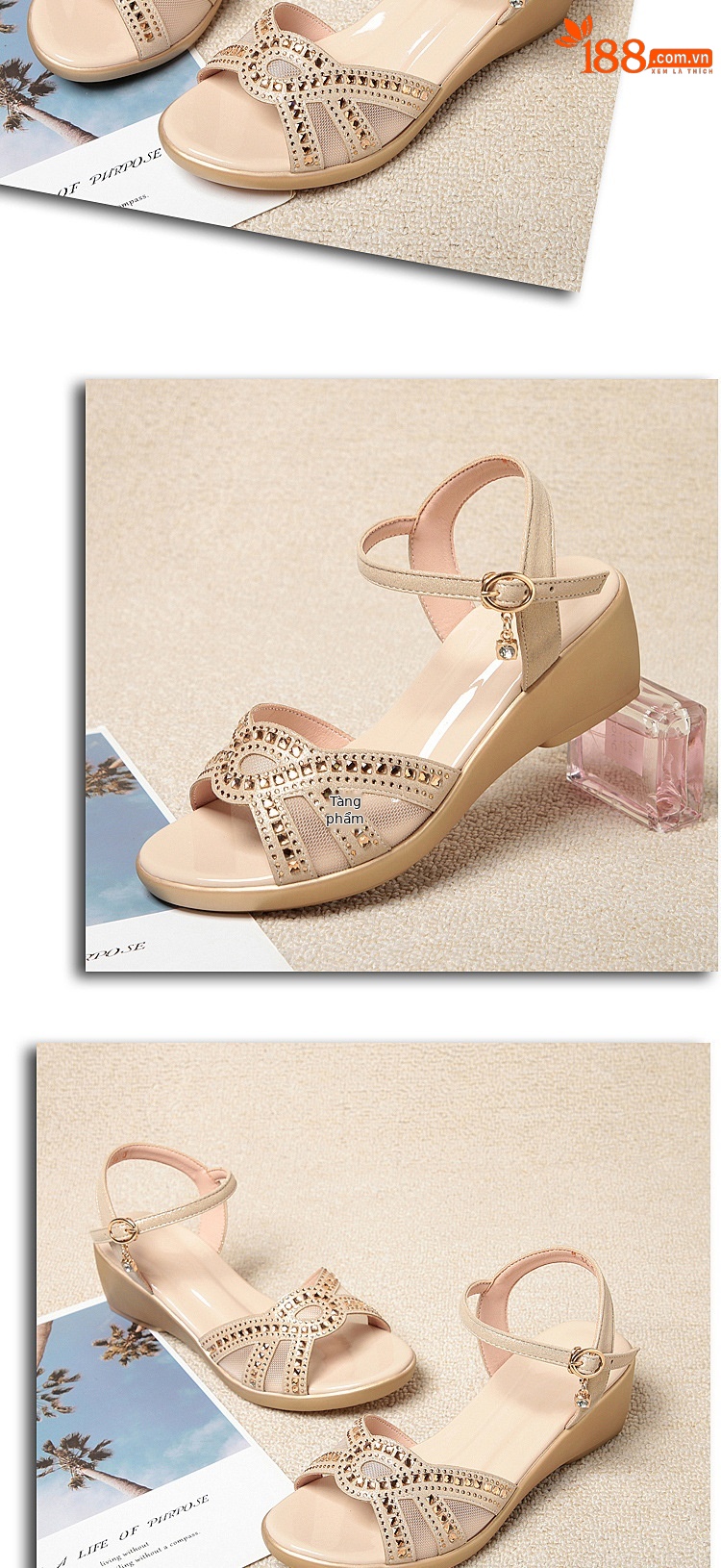 Sandal nữ đế xuồng da thật gót vừa thoải mái — Màu đen chi tiết 16