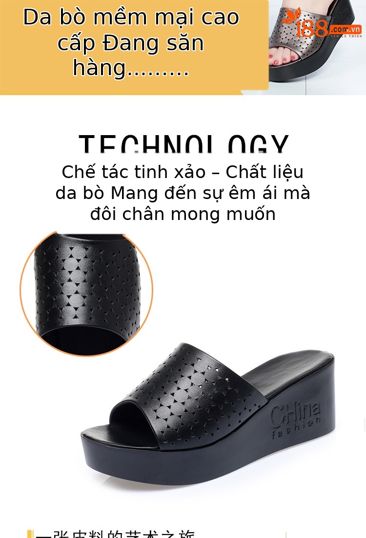 Dép lê đế xuồng nữ đế dày mềm mại, gót cao khoảng 5–7 cm, phong cách mùa hè — Đỏ rượu chi tiết 2