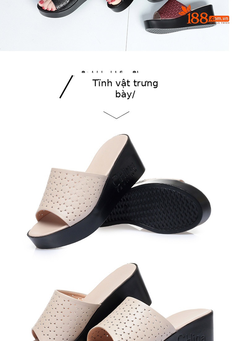 Dép lê đế xuồng nữ đế dày mềm mại, gót cao khoảng 5–7 cm, phong cách mùa hè — Đỏ rượu chi tiết 13