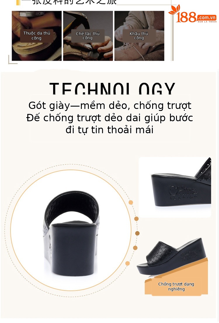 Dép lê đế xuồng nữ đế dày mềm mại, gót cao khoảng 5–7 cm, phong cách mùa hè — Đỏ rượu chi tiết 3
