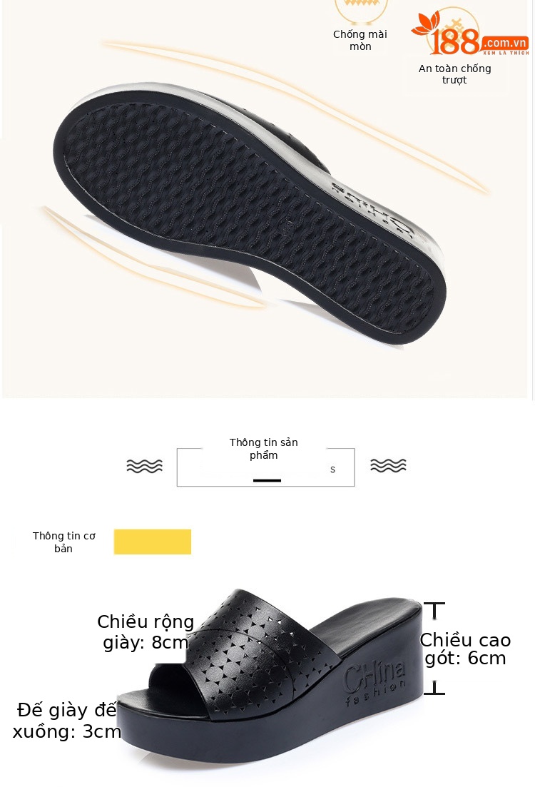 Dép lê đế xuồng nữ đế dày mềm mại, gót cao khoảng 5–7 cm, phong cách mùa hè — Đỏ rượu chi tiết 4