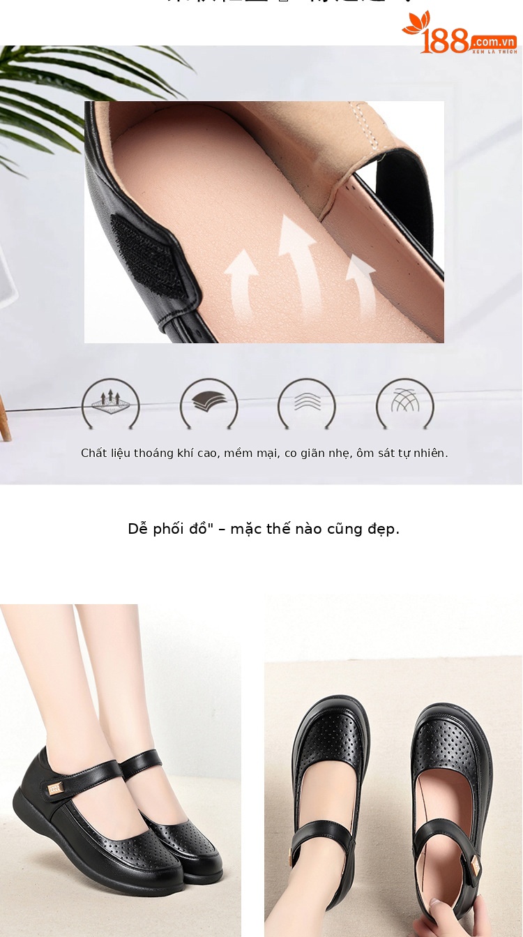 Dép sandal nữ mũi nhọn đế mềm da thật, giày lỗ rỗng mùa hè chống trượt — màu be chi tiết 5