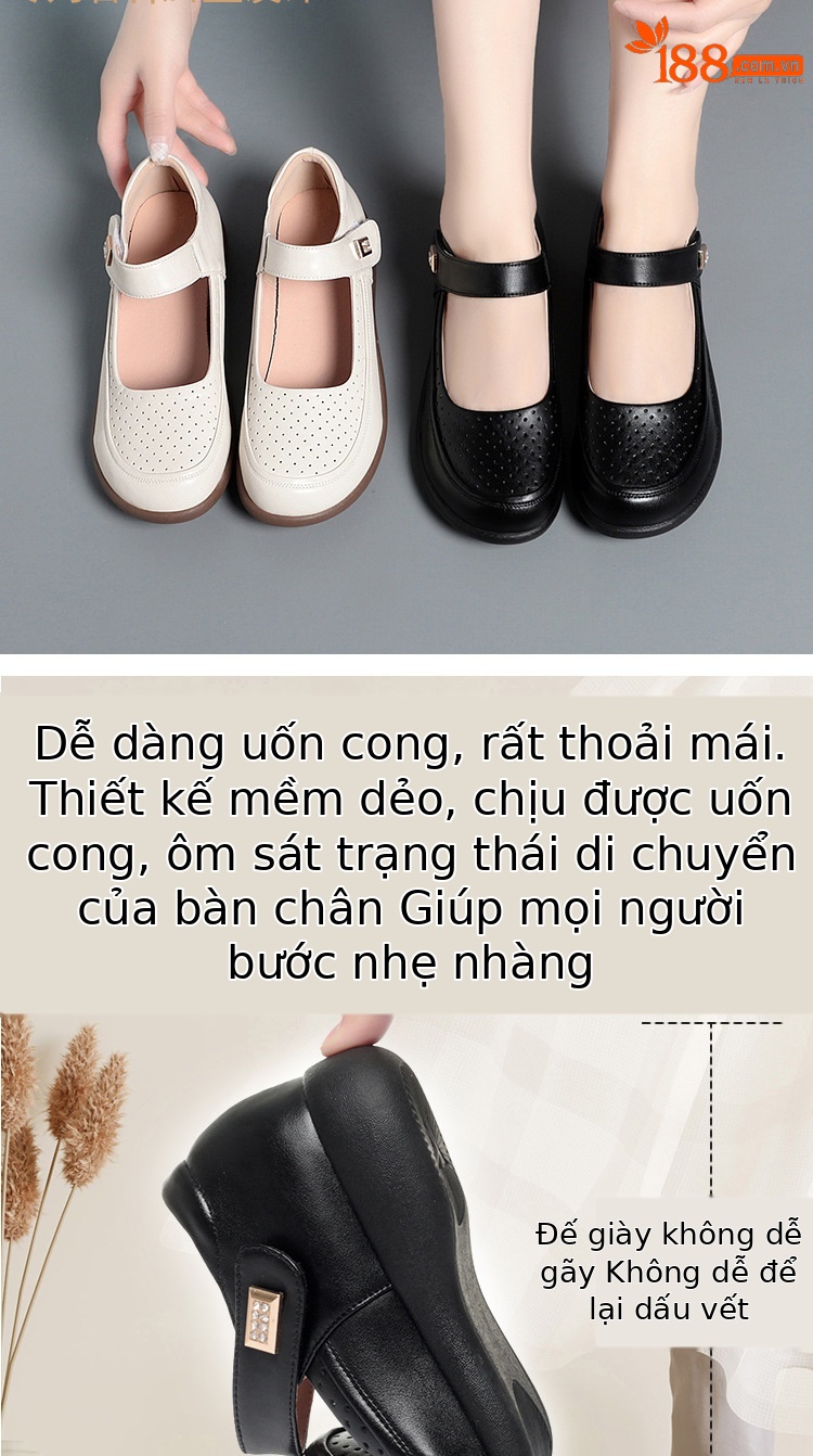 Dép sandal nữ mũi nhọn đế mềm da thật, giày lỗ rỗng mùa hè chống trượt — màu be chi tiết 2