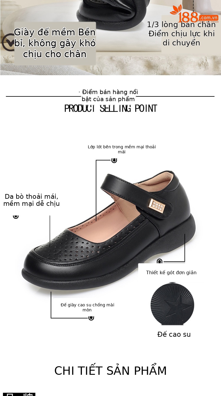 Dép sandal nữ mũi nhọn đế mềm da thật, giày lỗ rỗng mùa hè chống trượt — màu be chi tiết 3