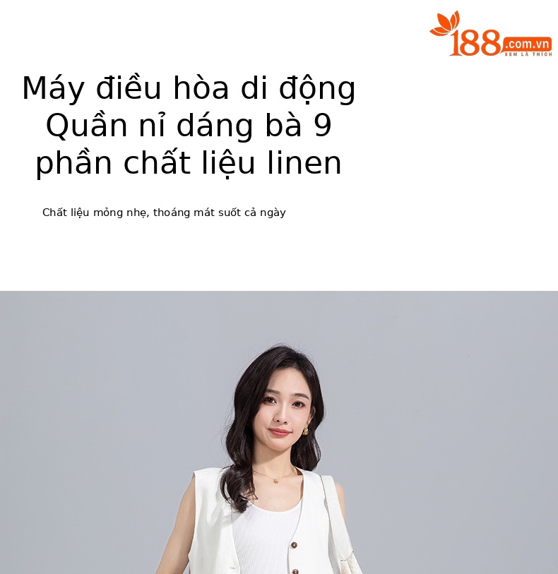 Quần tây nữ ống đứng cạp thun co giãn vải lanh trắng che hông — Màu trắng (bao gồm cả lớp lót) chi tiết 1