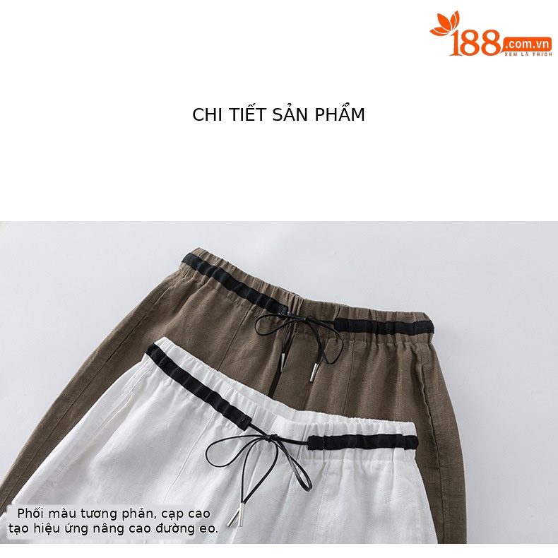 Quần tây nữ ống đứng cạp thun co giãn vải lanh trắng che hông — Màu trắng (bao gồm cả lớp lót) chi tiết 14