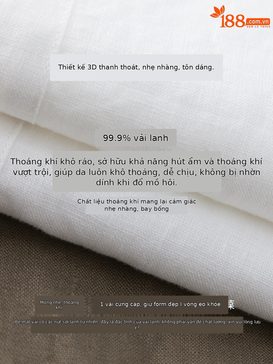 Quần tây nữ ống đứng cạp thun co giãn vải lanh trắng che hông — Màu trắng (bao gồm cả lớp lót)