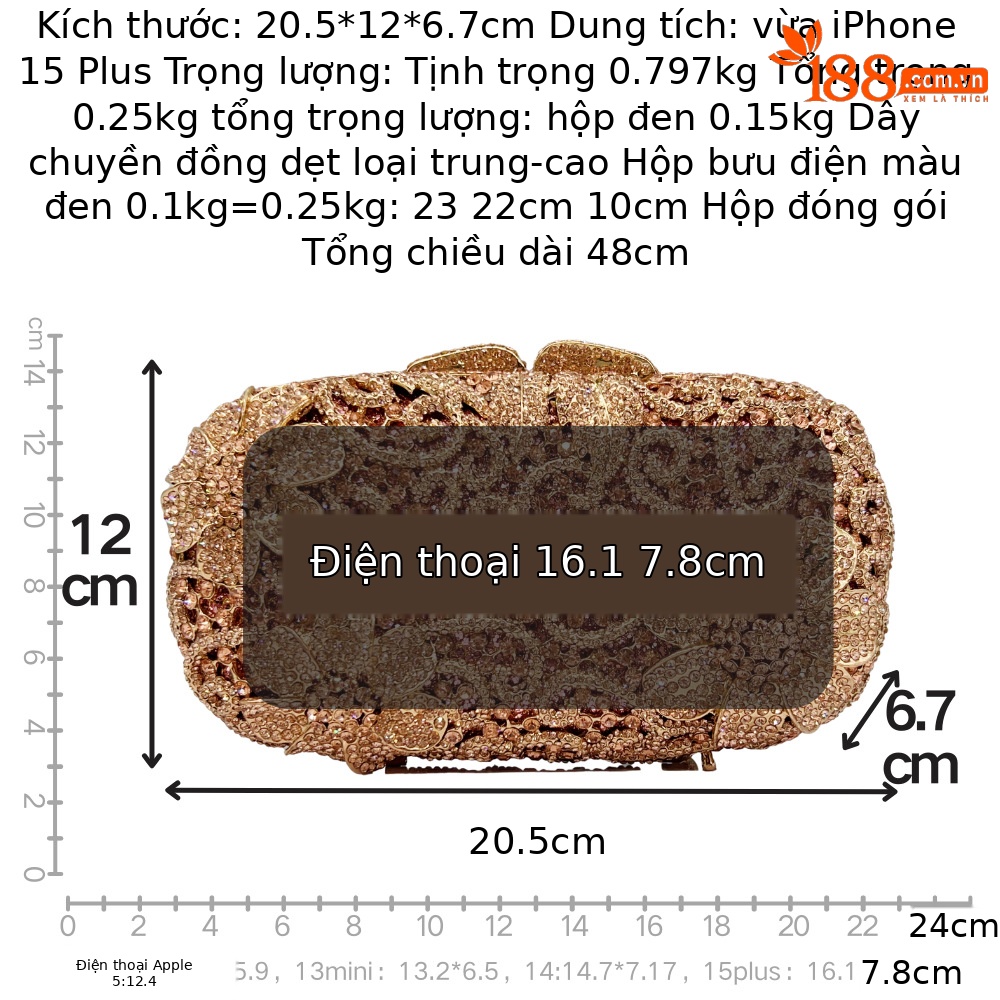 Túi clutch dạ hội nạm kim cương nhỏ gọn sang trọng — Màu sâm panh, Cá tính đặt làm chi tiết 1