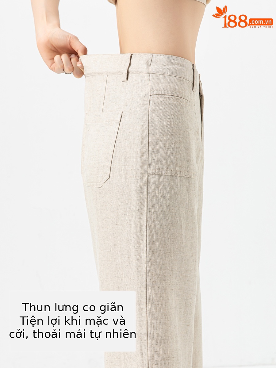 Quần ống rộng Tencel cạp cao dáng suông vải lanh mùa hè — Màu tím-Thông thường (25327)