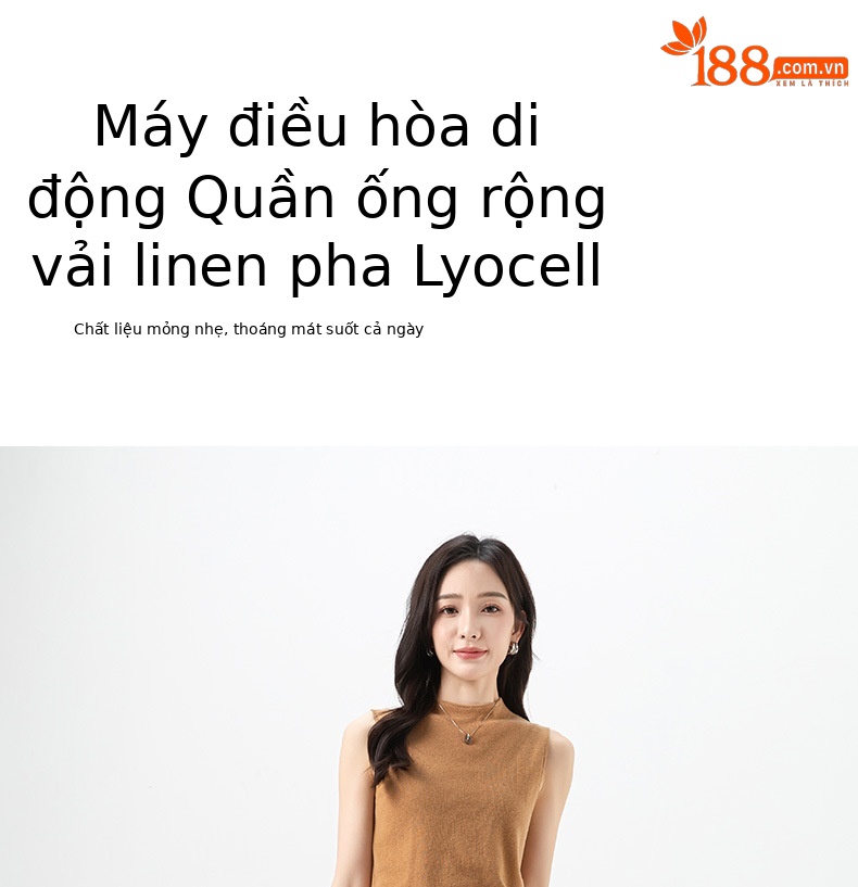 Quần ống rộng Tencel cạp cao dáng suông vải lanh mùa hè — Màu tím-Thông thường (25327) chi tiết 1