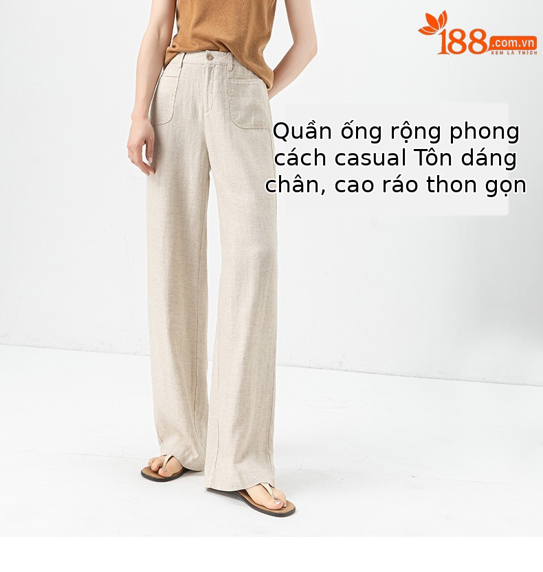Quần ống rộng Tencel cạp cao dáng suông vải lanh mùa hè — Màu tím-Thông thường (25327) chi tiết 9