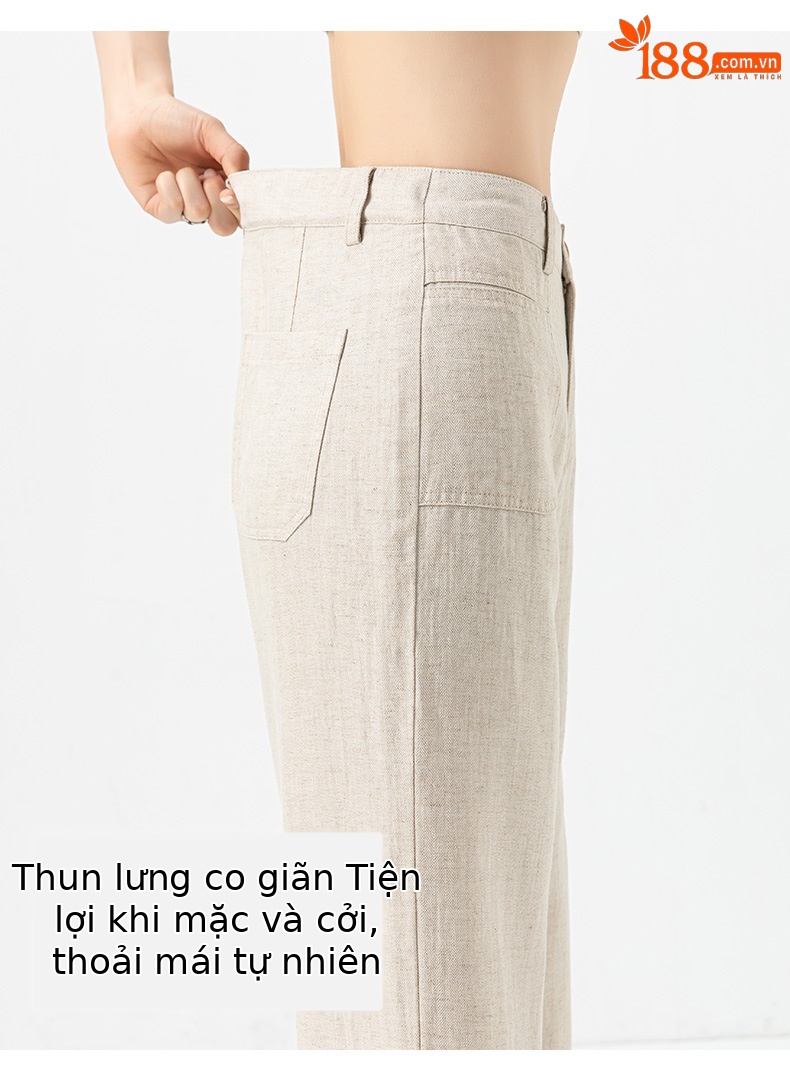 Quần ống rộng Tencel cạp cao dáng suông vải lanh mùa hè — Màu tím-Thông thường (25327) chi tiết 13
