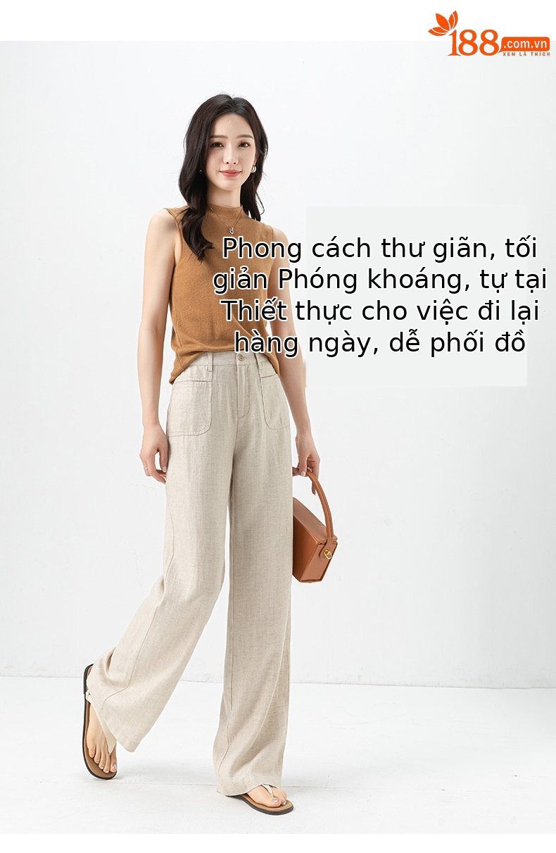 Quần ống rộng Tencel cạp cao dáng suông vải lanh mùa hè — Màu tím-Thông thường (25327) chi tiết 14