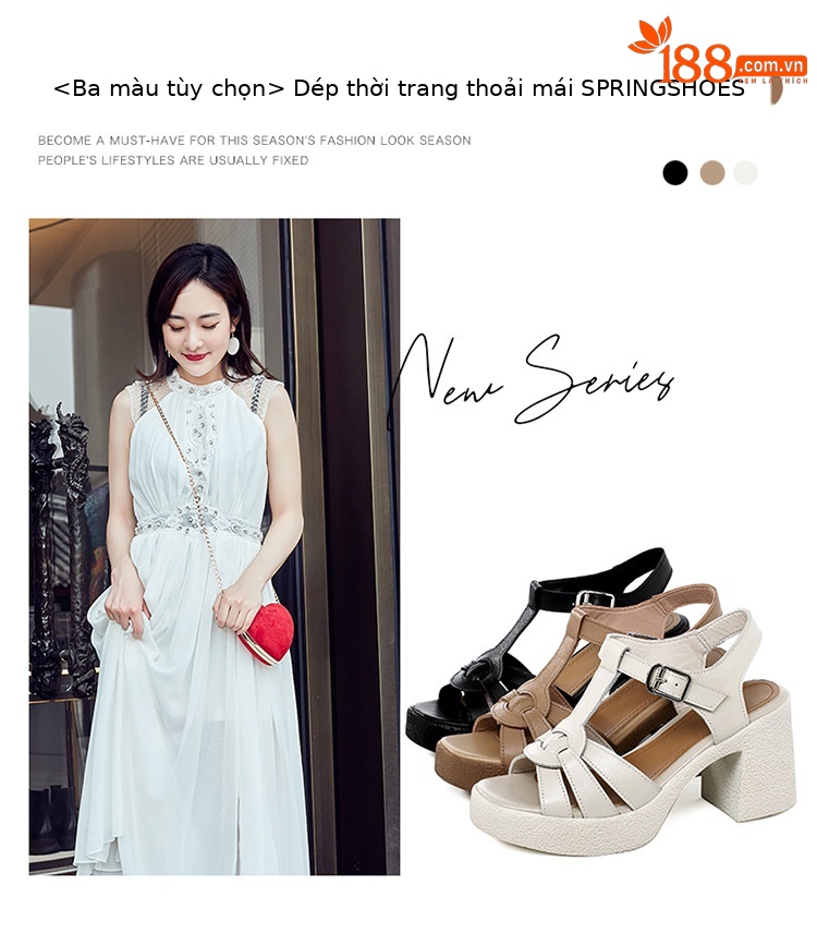 Sandal cao gót nữ quai ngang da thật phong cách La Mã đế dày gót thô — Màu đen chi tiết 4