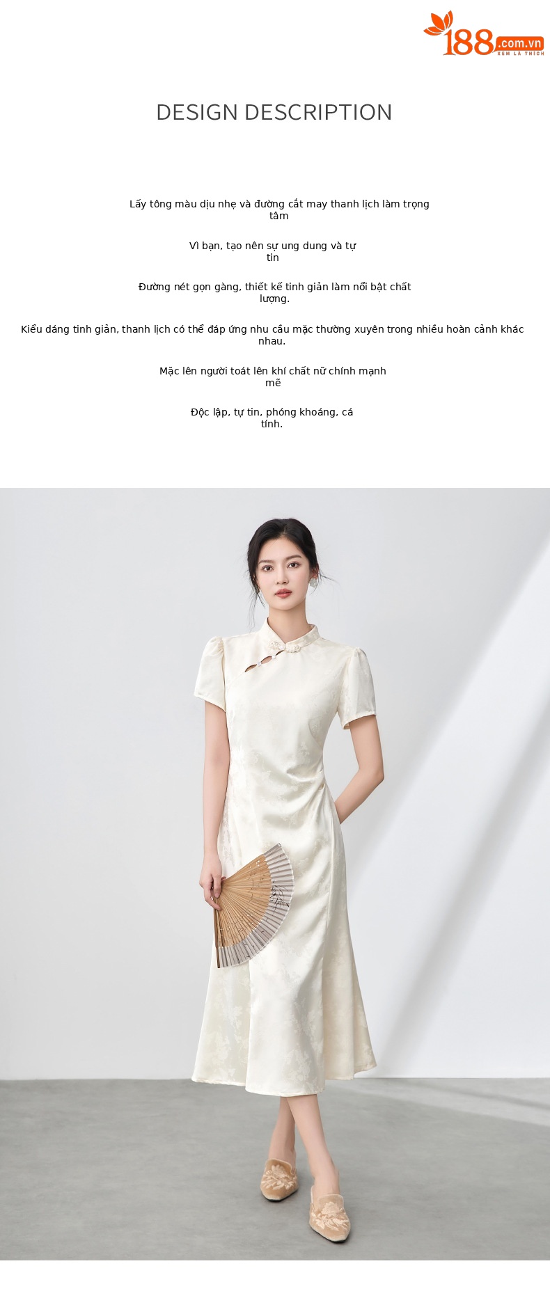 Đầm maxi nữ thắt eo phong cách sườn xám cổ điển, họa tiết phù điêu jacquard phương Đông — Màu xanh lá chi tiết 2