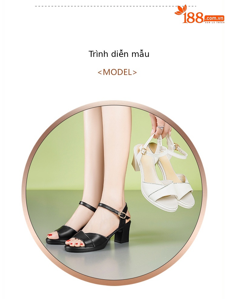 Sandal cao gót nữ hở mũi gót dày 7 cm, size lớn 41-43 — đen chi tiết 5