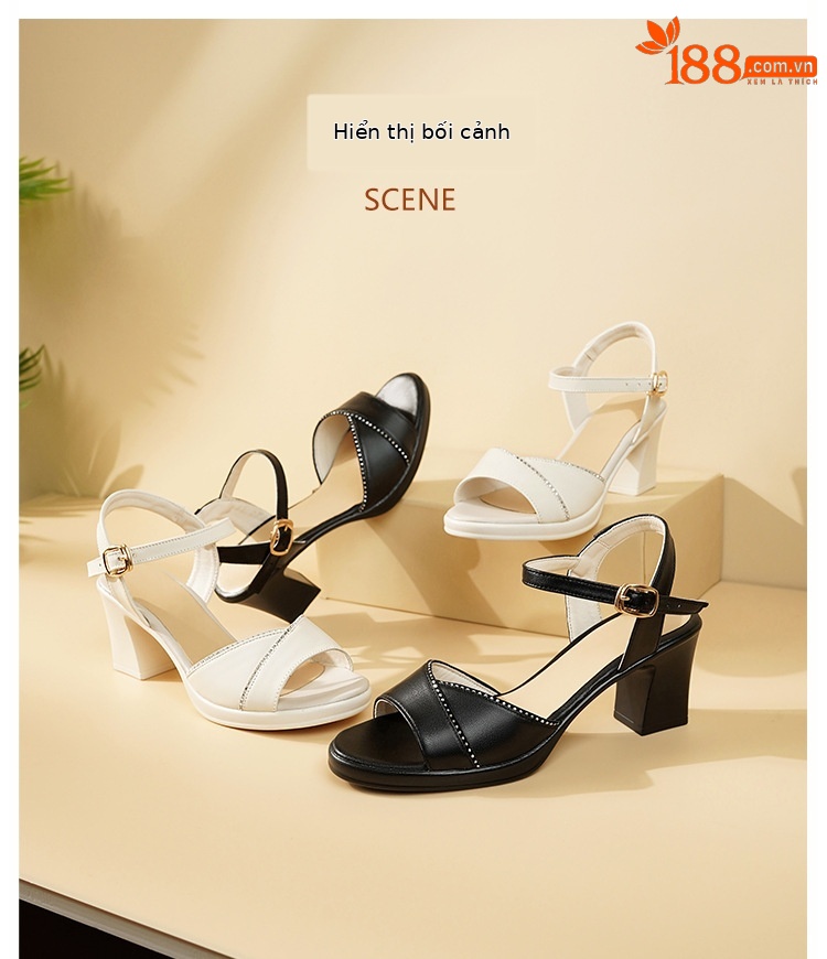 Sandal cao gót nữ hở mũi gót dày 7 cm, size lớn 41-43 — đen chi tiết 17