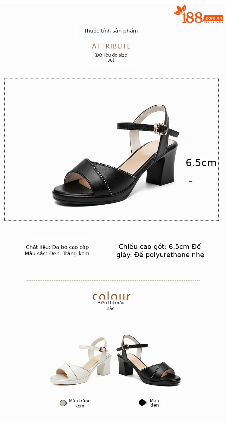 Sandal cao gót nữ hở mũi gót dày 7 cm, size lớn 41-43 — đen chi tiết 4