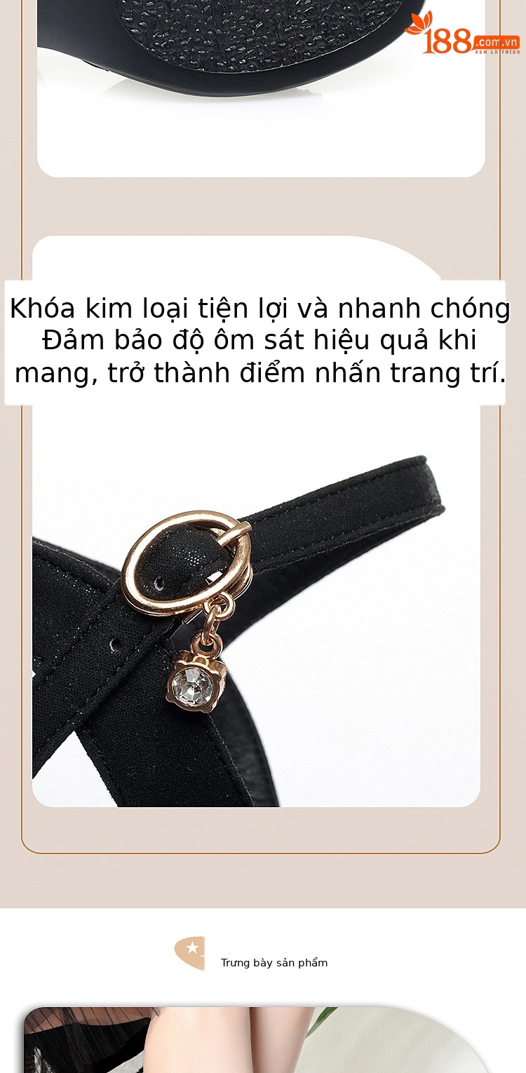 Sandal cao gót nữ quai ngang da thật gót vuông — Màu đen chi tiết 6