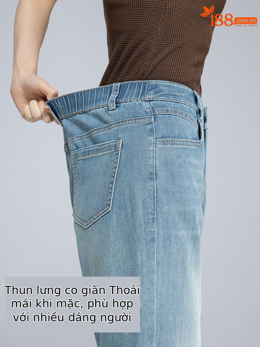 Quần jeans nữ ống rộng dài mắt cá chân chất liệu Tencel mát mẻ — Màu xanh lam