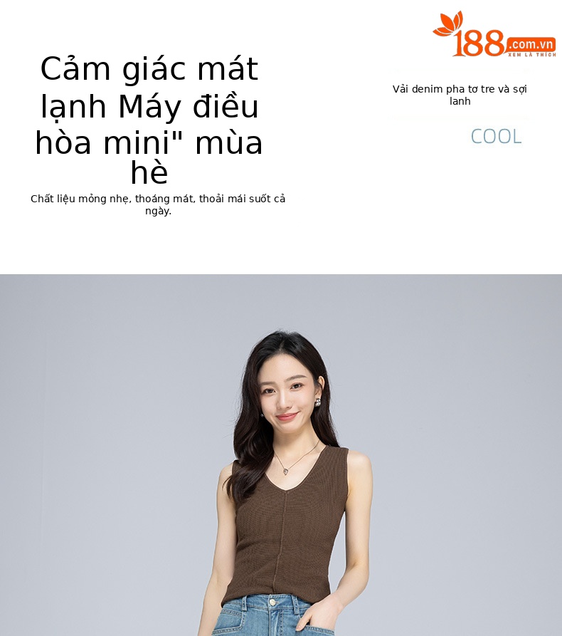 Quần jeans nữ ống rộng dài mắt cá chân chất liệu Tencel mát mẻ — Màu xanh lam chi tiết 1