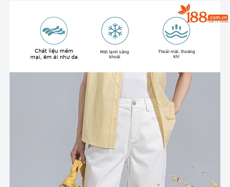 Quần jeans nữ ống rộng dài mắt cá chân chất liệu Tencel mát mẻ — Màu xanh lam chi tiết 3
