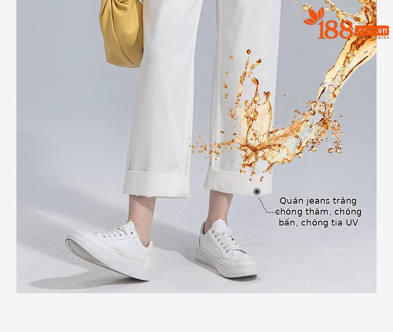 Quần jeans nữ ống rộng dài mắt cá chân chất liệu Tencel mát mẻ — Màu xanh lam chi tiết 4