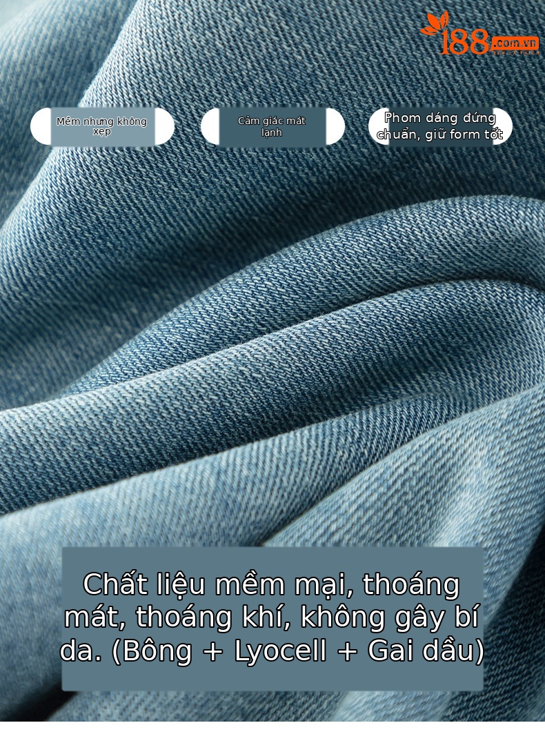 Quần jeans nữ ống rộng dài mắt cá chân chất liệu Tencel mát mẻ — Màu xanh lam chi tiết 7