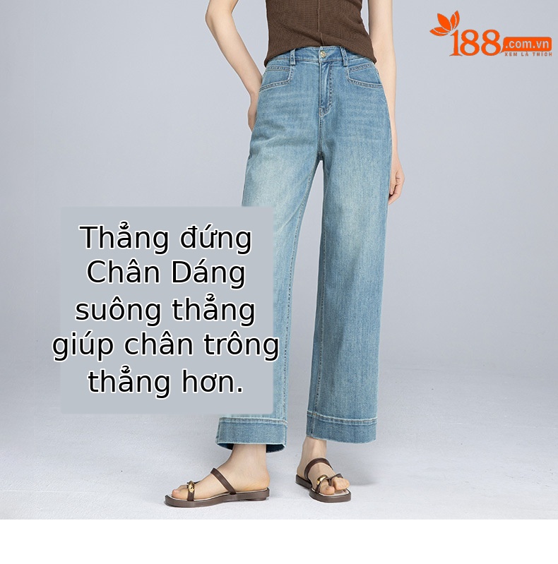 Quần jeans nữ ống rộng dài mắt cá chân chất liệu Tencel mát mẻ — Màu xanh lam chi tiết 11
