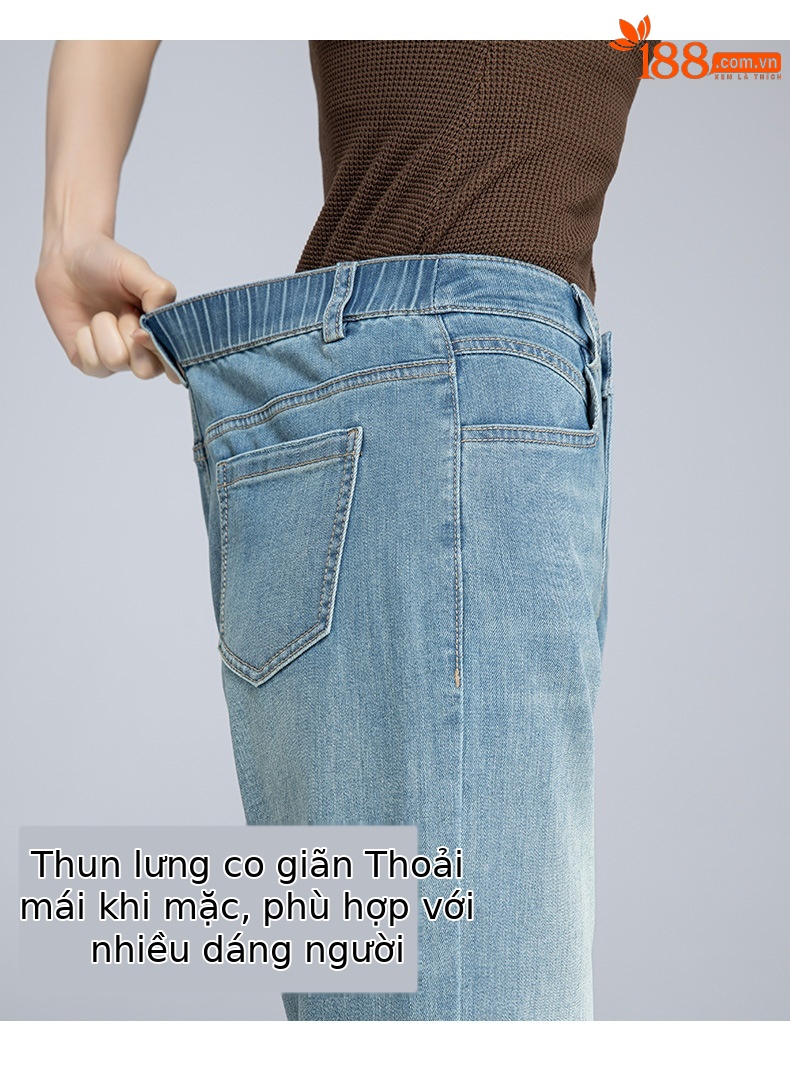 Quần jeans nữ ống rộng dài mắt cá chân chất liệu Tencel mát mẻ — Màu xanh lam chi tiết 16