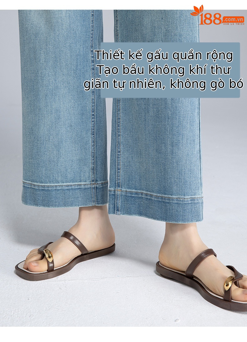 Quần jeans nữ ống rộng dài mắt cá chân chất liệu Tencel mát mẻ — Màu xanh lam chi tiết 17