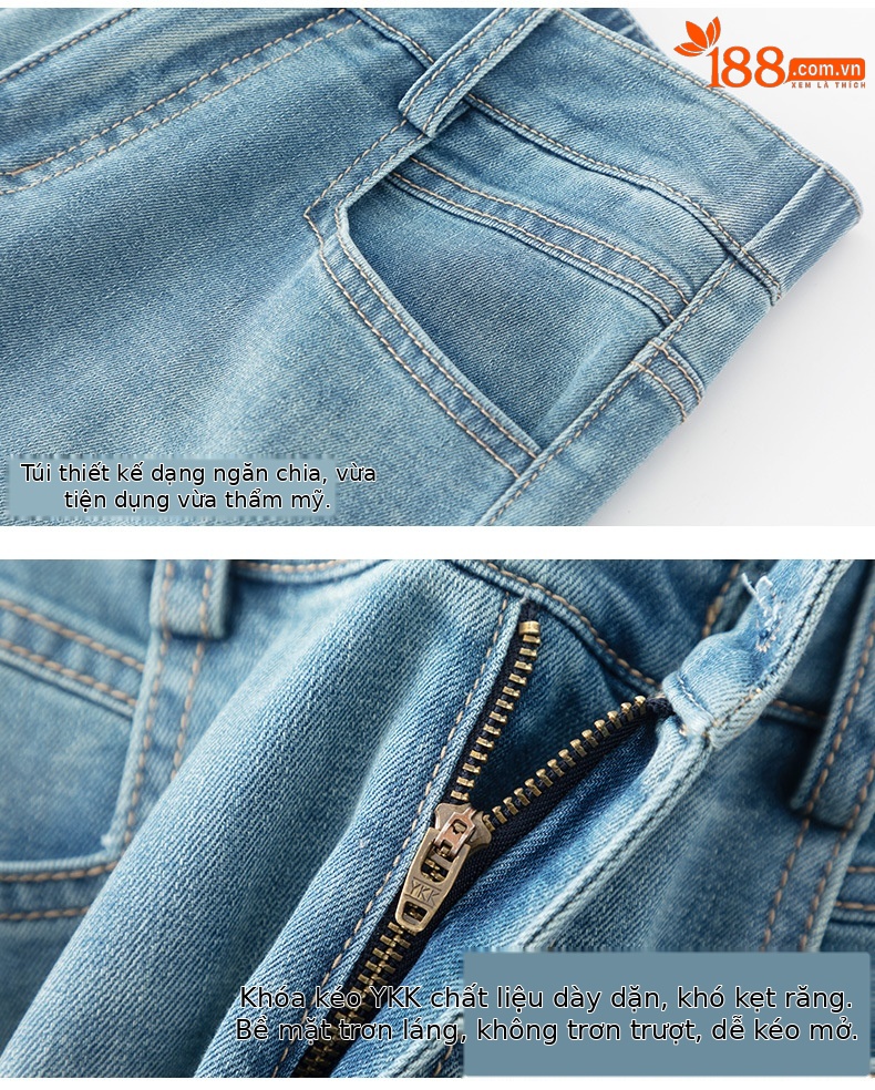 Quần jeans nữ ống rộng dài mắt cá chân chất liệu Tencel mát mẻ — Màu xanh lam chi tiết 20