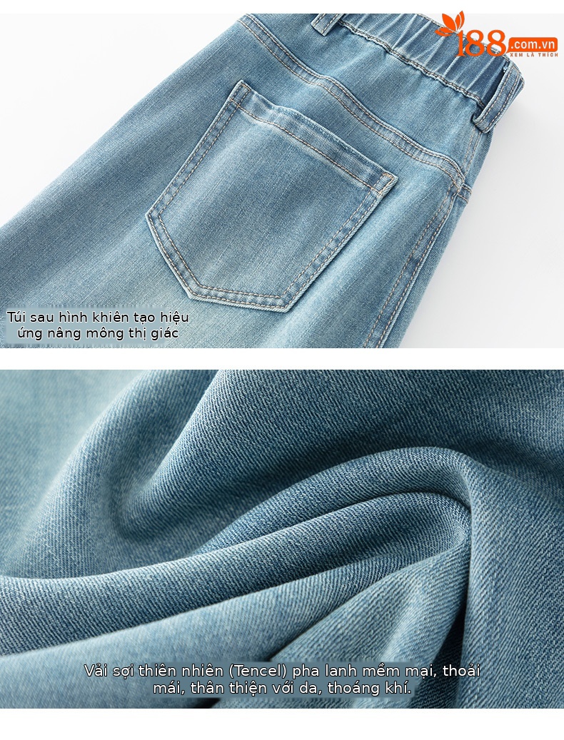 Quần jeans nữ ống rộng dài mắt cá chân chất liệu Tencel mát mẻ — Màu xanh lam chi tiết 21