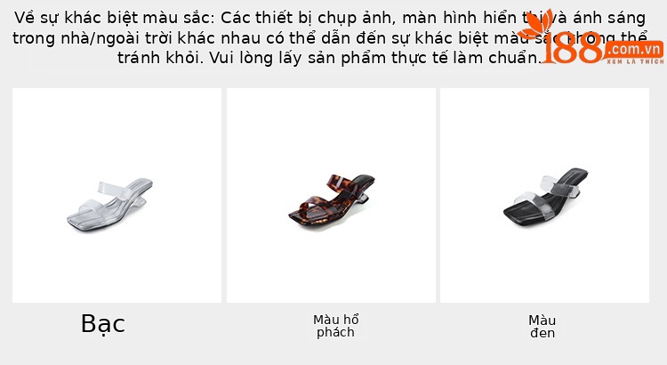 Dép cao gót nữ quai ngang trong suốt phiên bản da cừu Yichuan, gót cao 9 cm — Vân báo, Màu đen, Màu bạc chi tiết 3