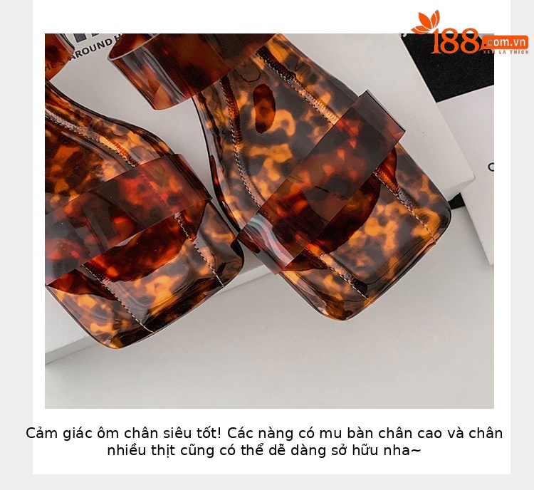 Dép cao gót nữ quai ngang trong suốt phiên bản da cừu Yichuan, gót cao 9 cm — Vân báo, Màu đen, Màu bạc chi tiết 6