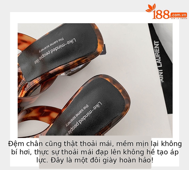 Dép cao gót nữ quai ngang trong suốt phiên bản da cừu Yichuan, gót cao 9 cm — Vân báo, Màu đen, Màu bạc chi tiết 7