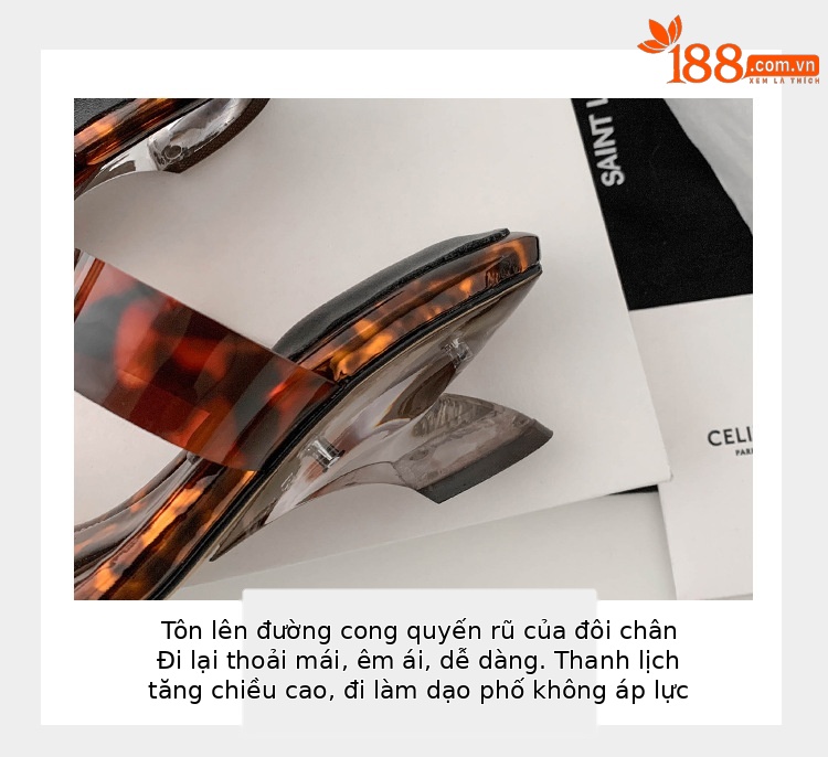 Dép cao gót nữ quai ngang trong suốt phiên bản da cừu Yichuan, gót cao 9 cm — Vân báo, Màu đen, Màu bạc chi tiết 8