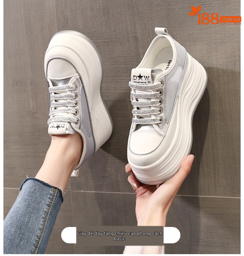 Giày sneaker nữ đế dày chunky mặt lưới thoáng khí phối trắng dễ mặc — Màu trắng bạc chi tiết 1