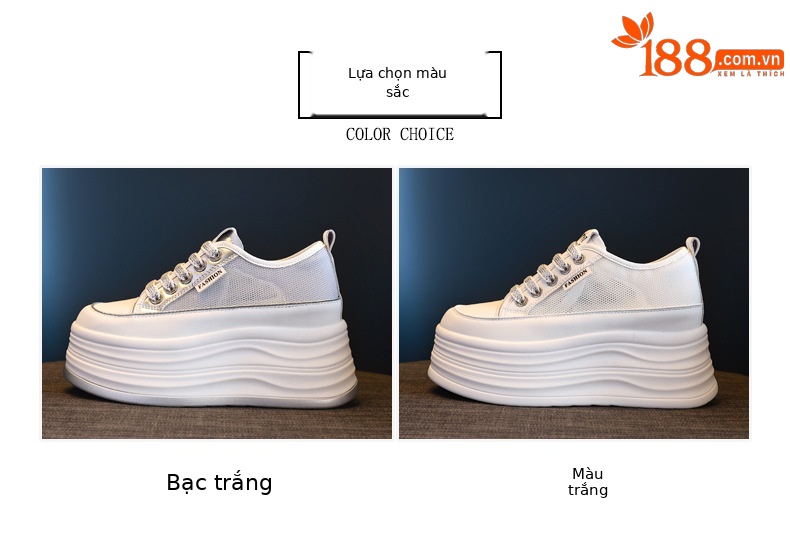 Giày sneaker nữ đế dày chunky mặt lưới thoáng khí phối trắng dễ mặc — Màu trắng bạc chi tiết 2