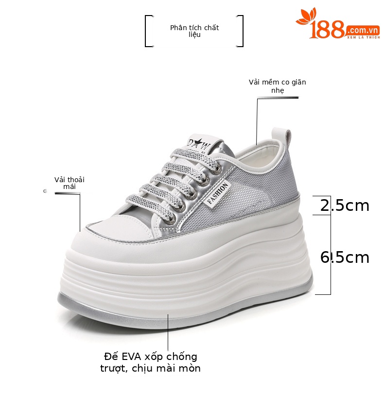 Giày sneaker nữ đế dày chunky mặt lưới thoáng khí phối trắng dễ mặc — Màu trắng bạc chi tiết 3