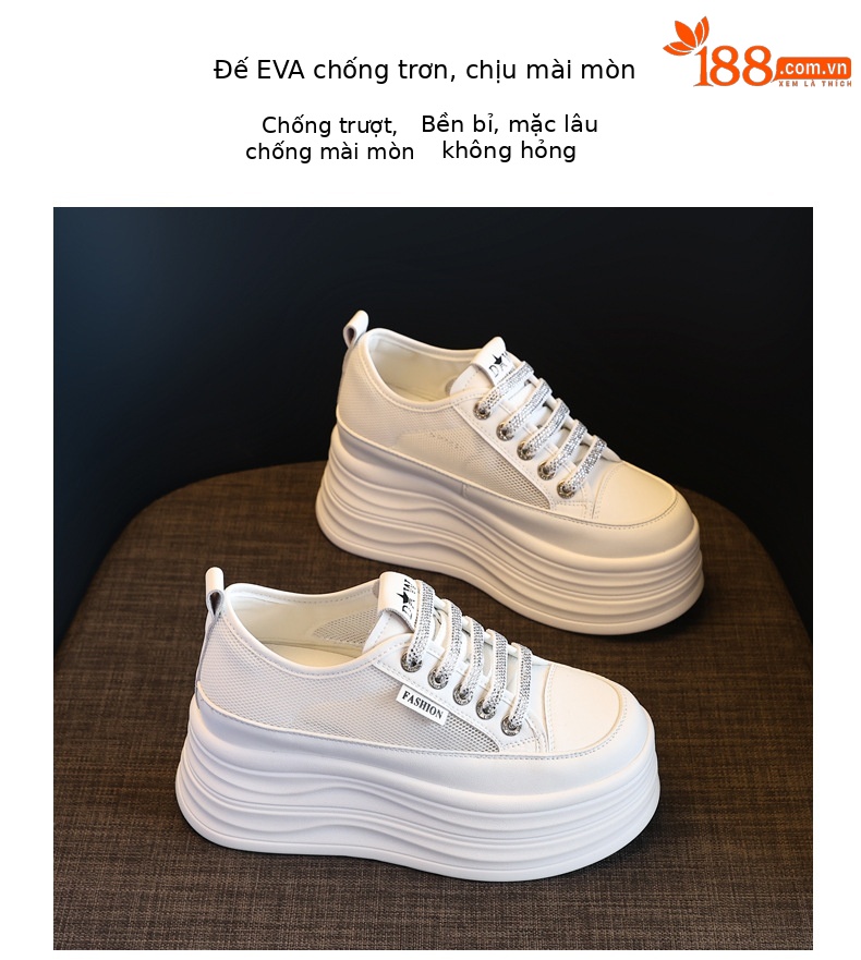Giày sneaker nữ đế dày chunky mặt lưới thoáng khí phối trắng dễ mặc — Màu trắng bạc chi tiết 10