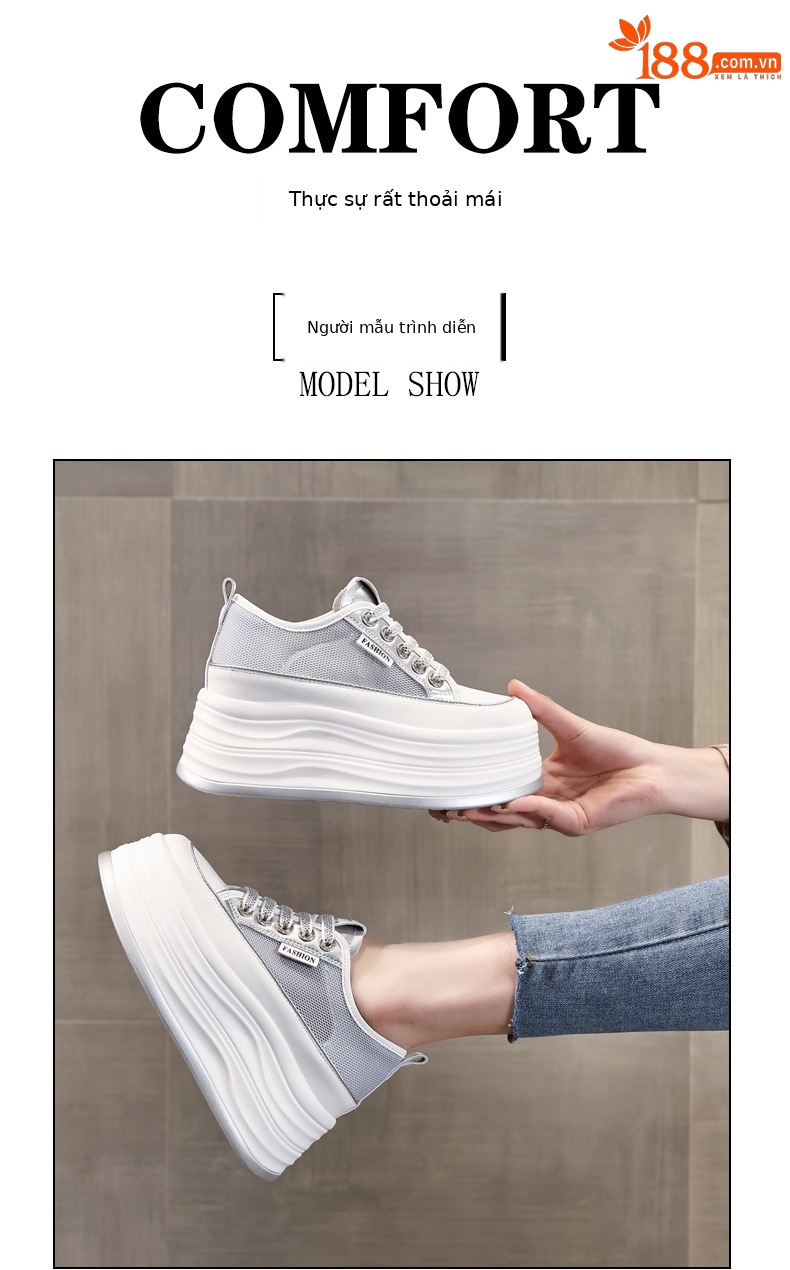 Giày sneaker nữ đế dày chunky mặt lưới thoáng khí phối trắng dễ mặc — Màu trắng bạc chi tiết 11