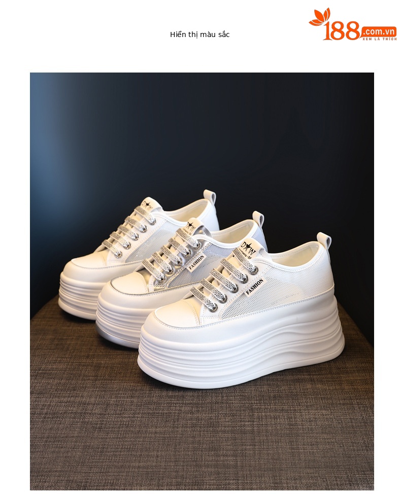 Giày sneaker nữ đế dày chunky mặt lưới thoáng khí phối trắng dễ mặc — Màu trắng bạc chi tiết 18