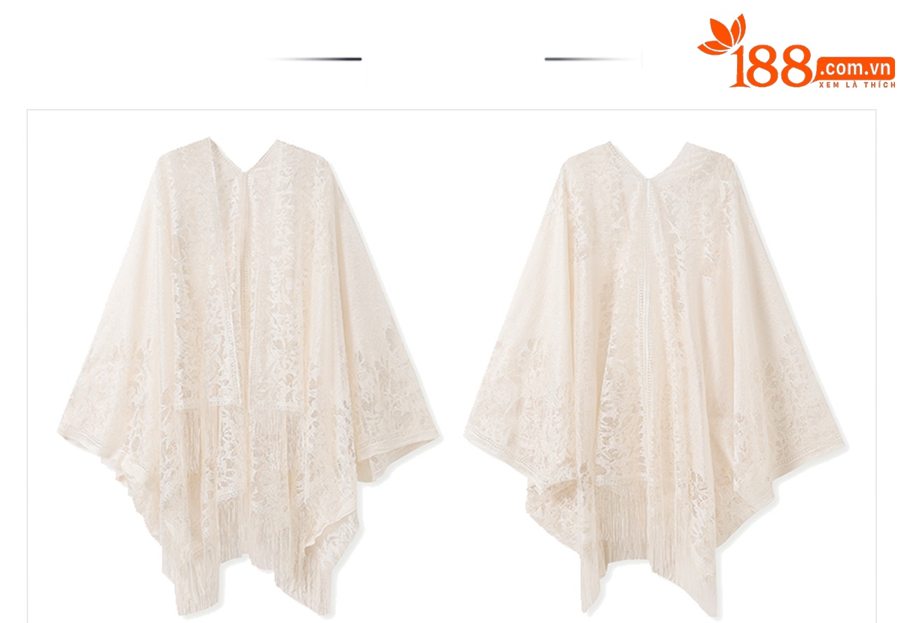 Áo cardigan rộng rãi tua rua dạng đan rỗng, phong cách sang trọng nhẹ nhàng — Màu trắng be chi tiết 10